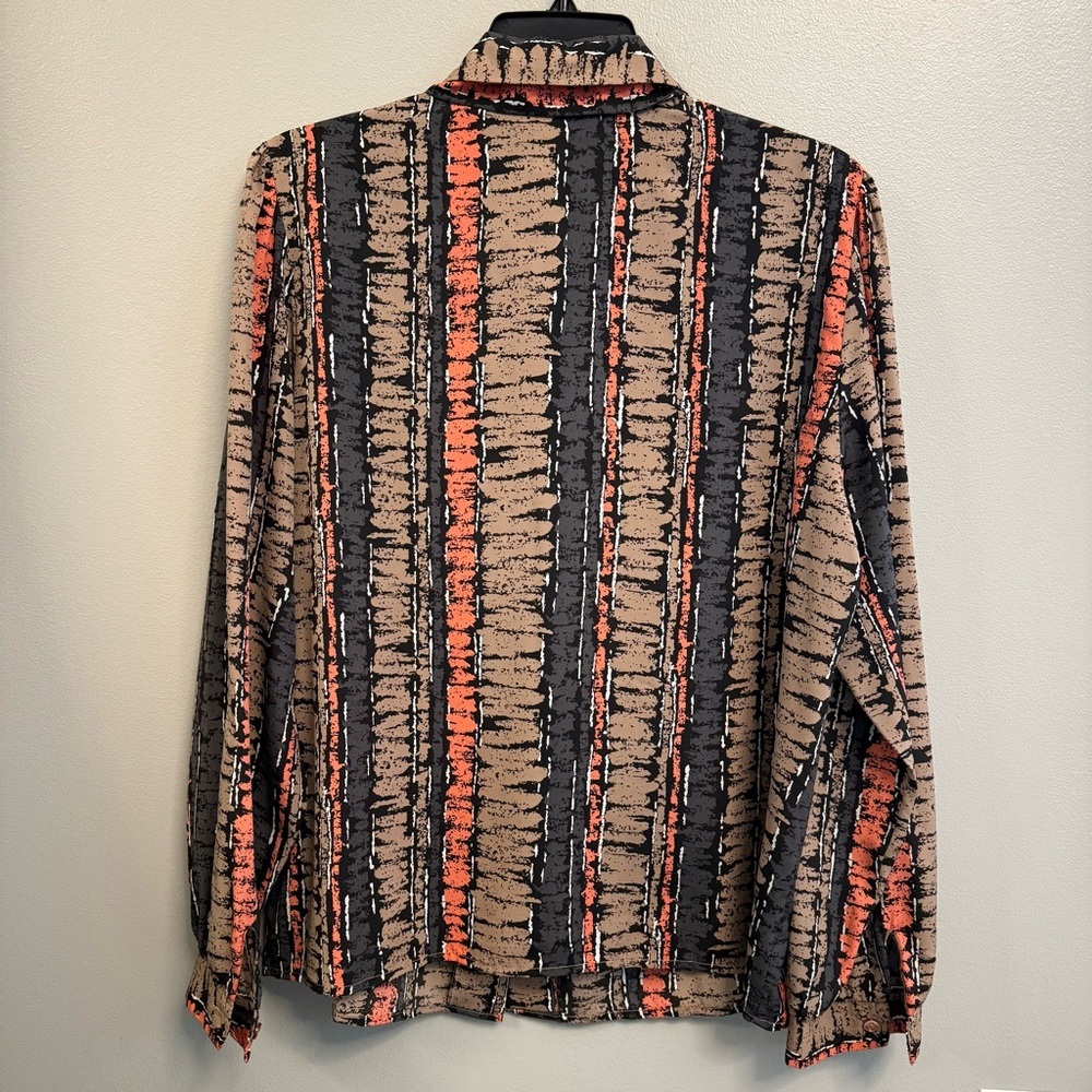 Vintage Tie-Neck Blouse | Abstract Earth Tones | Size 14 | D’Allaird’s - Picture 3 of 5